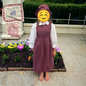 VTG Y2K 3 Piece Cornelloki L/S White Dress w/ Burgundy Floral Pinafore & Hat 5/6